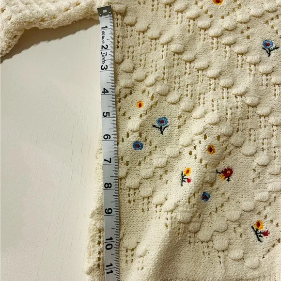 Vintage Inspired Classic Woman's Cream Embroidered Openwork Knit Cardigan - Picture 7 of 9